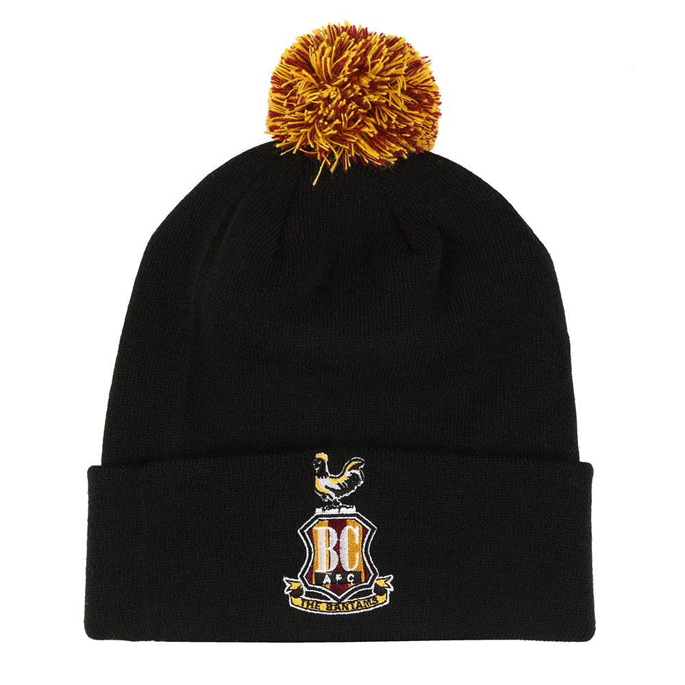 Crested Plain Bobble Hat Black