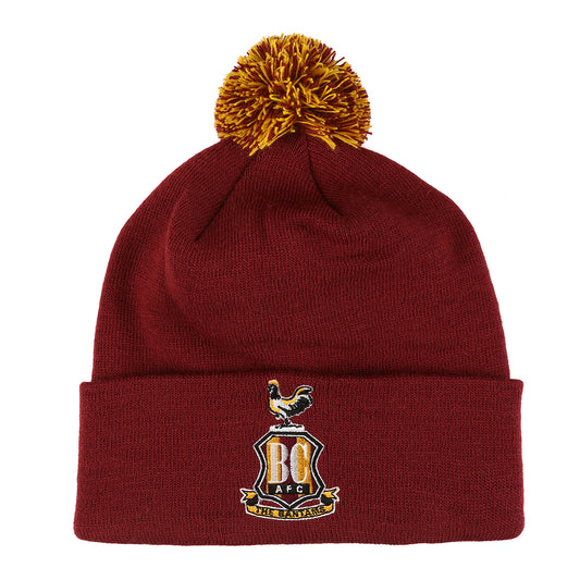 Crested Plain Bobble Hat Claret|Amber